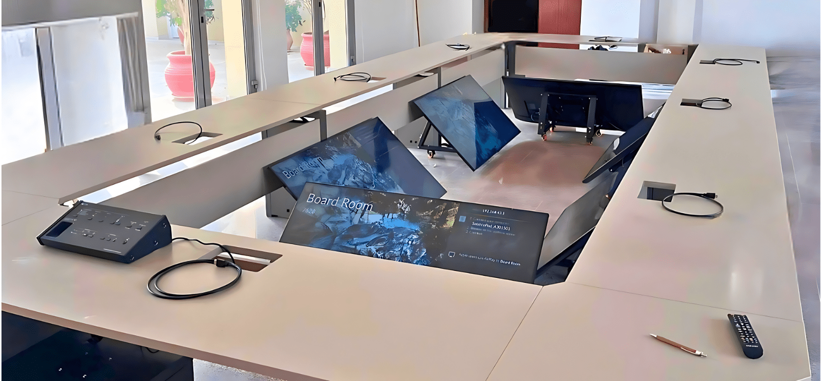 Interactivo creates unique faculty boardroom tables with inset Samsung displays fed by Mersive Solstice Pods