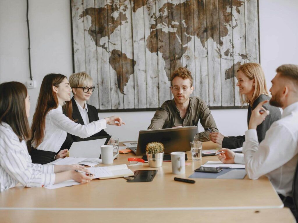 Office room meeting with a small team