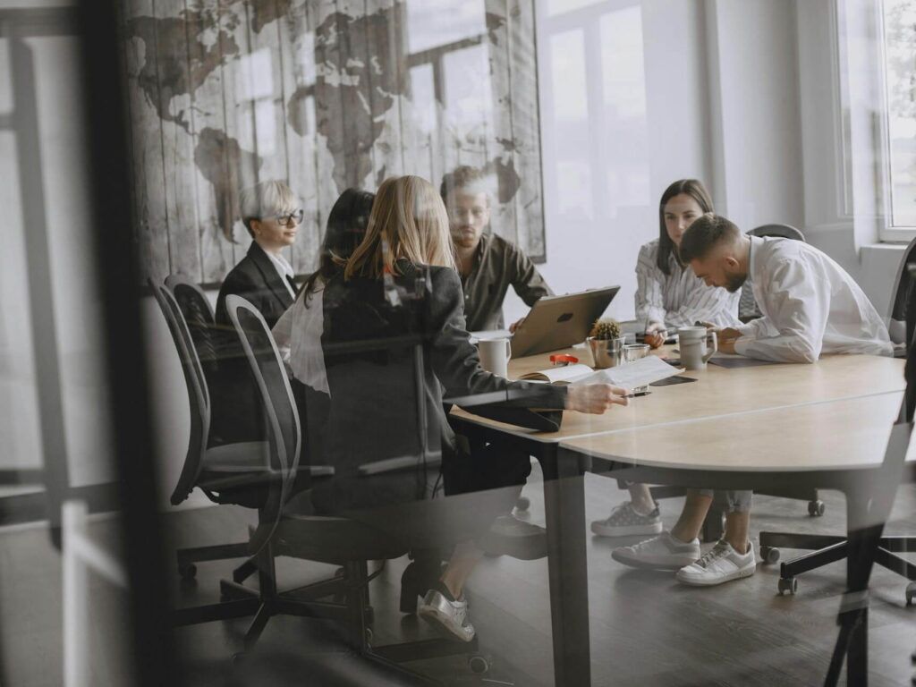 A collaborative meeting room with people
